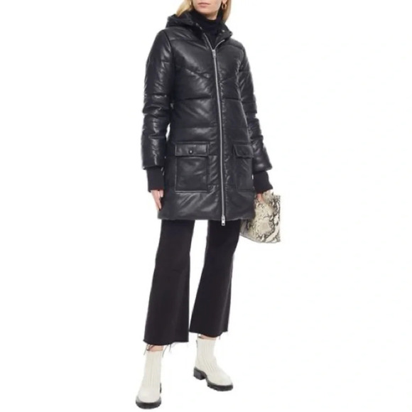 Walter Baker Robert Lamb Leather Longline Hooded Jacket In Black, Size Large - Picture 3 of 16